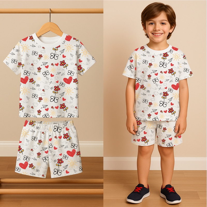 White Co-ord Sets - Butterfly & Hearts Design (Oversized)