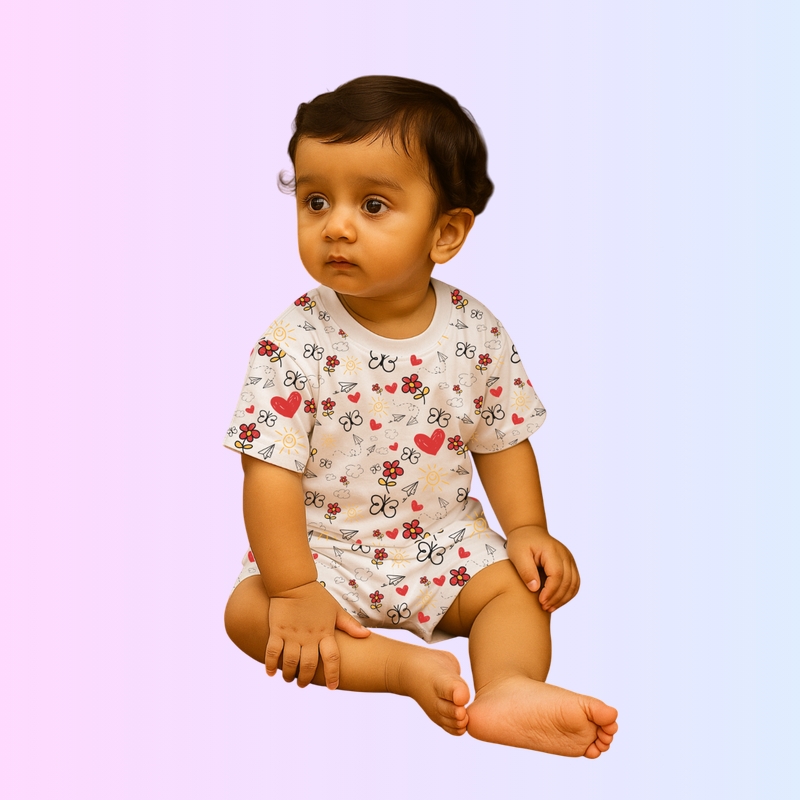 White Co-ord Sets - Butterfly & Hearts Design (Oversized)