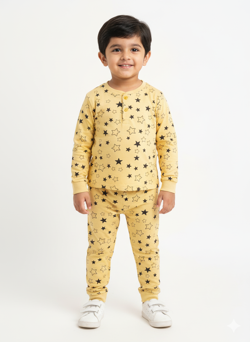 Vivid Yellow Night Suit - Star Design