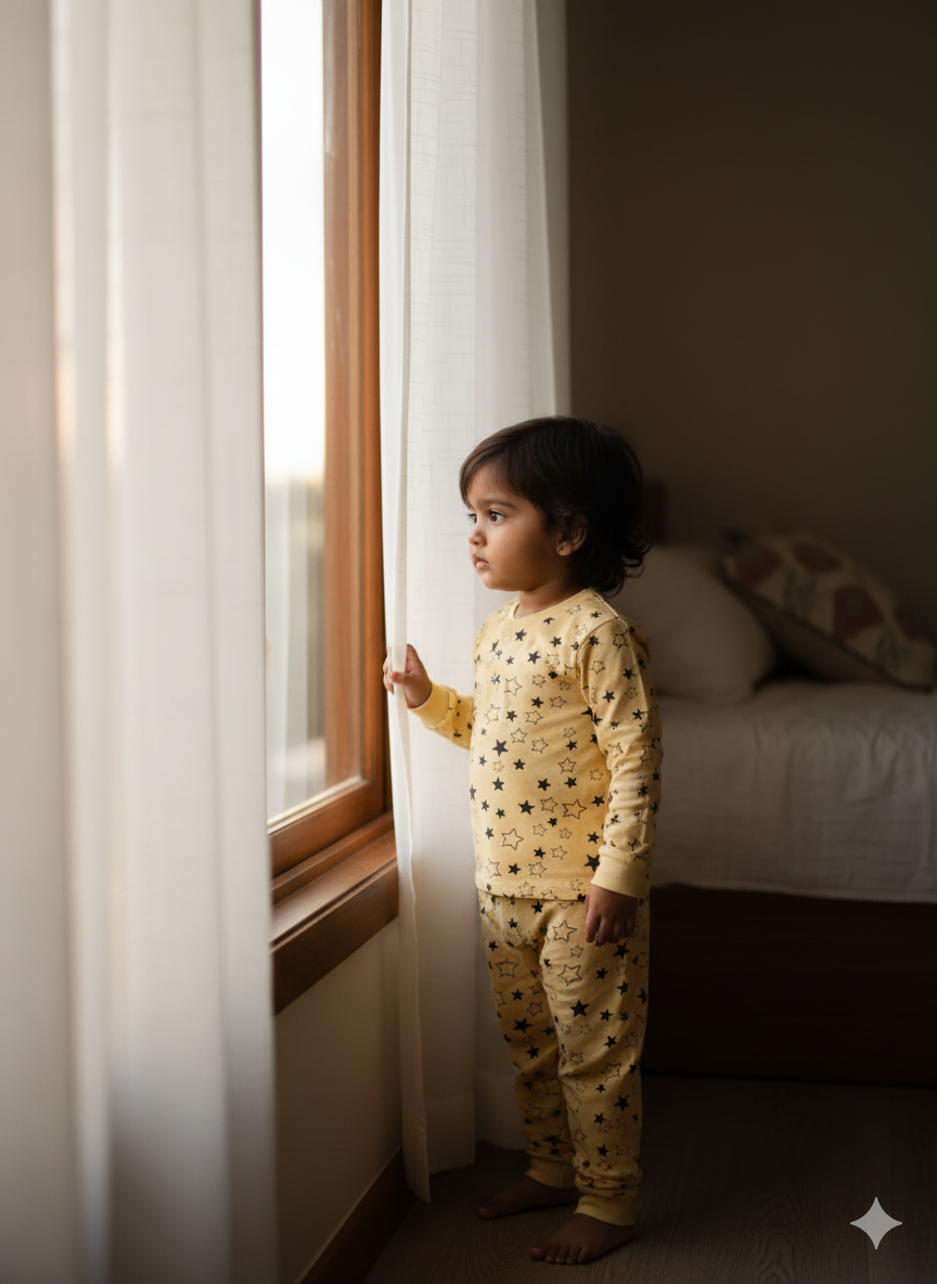 Vivid Yellow Night Suit - Star Design