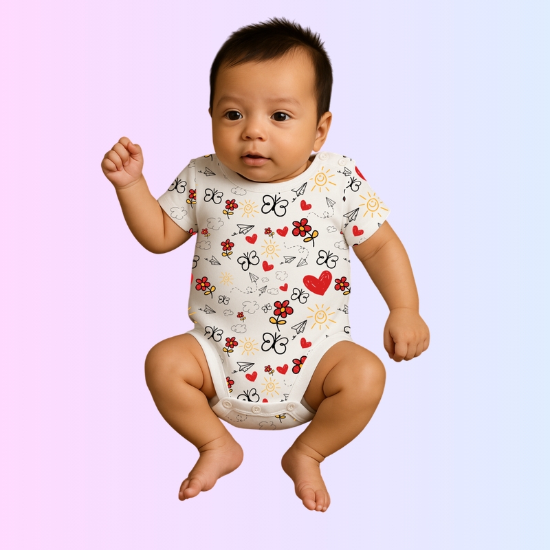 White Rompers - Butterfly & Hearts Design